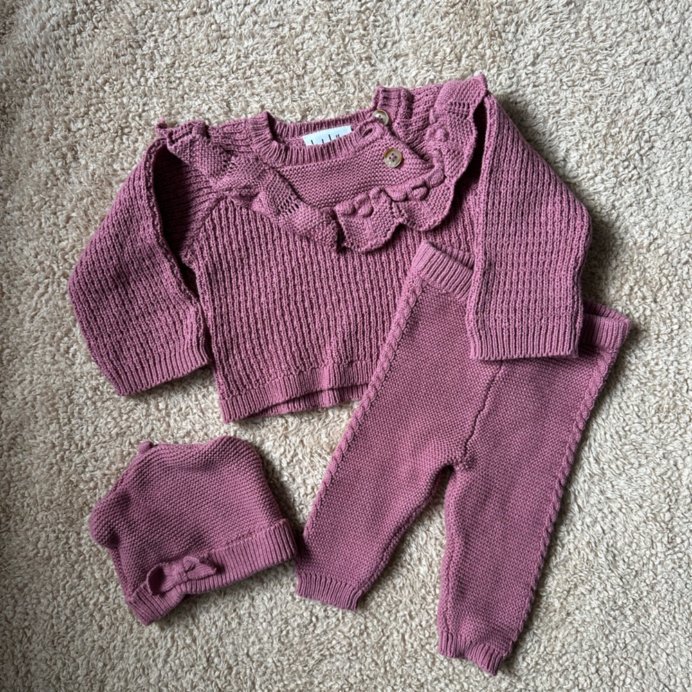 Kids Knitted Set in Pink